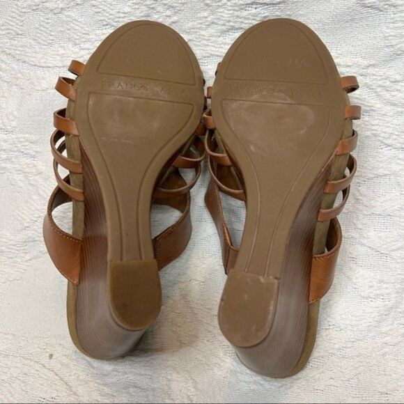 Franco Sarto Wedges Cognac Tan Leather Hillary Wedge Slide Fisherman Sandals - Picture 6 of 8